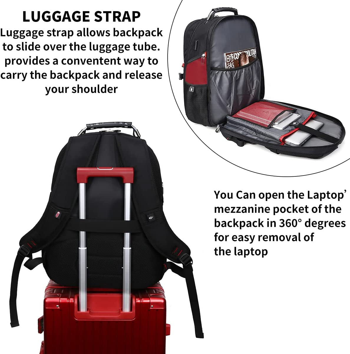 Extra Large 52L Travel Laptop Backpack with USB Charging Port Fit 17 Inch Laptops for Men Women