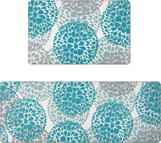 Kitchen Rugs Set anti Fatigue Kitchen Floor Mat Easy to Clean 2Piece Non Slip Comfort PVC Leather Heavy Duty Standing Mats Indoor Outdoor(17.3"×28" and 17.3"×47")