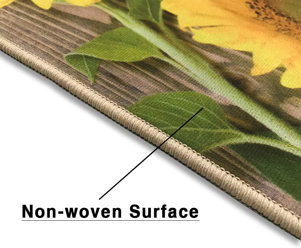 Kitchen Rugs Sets 2 Piece Floor Mats 3 Sunflower on the Wooden Table Doormat Non-Slip Rubber Backing Area Rugs Washable Carpet inside Door Mat Pad Sets (15.7" X 23.6"+15.7" X 47.2")