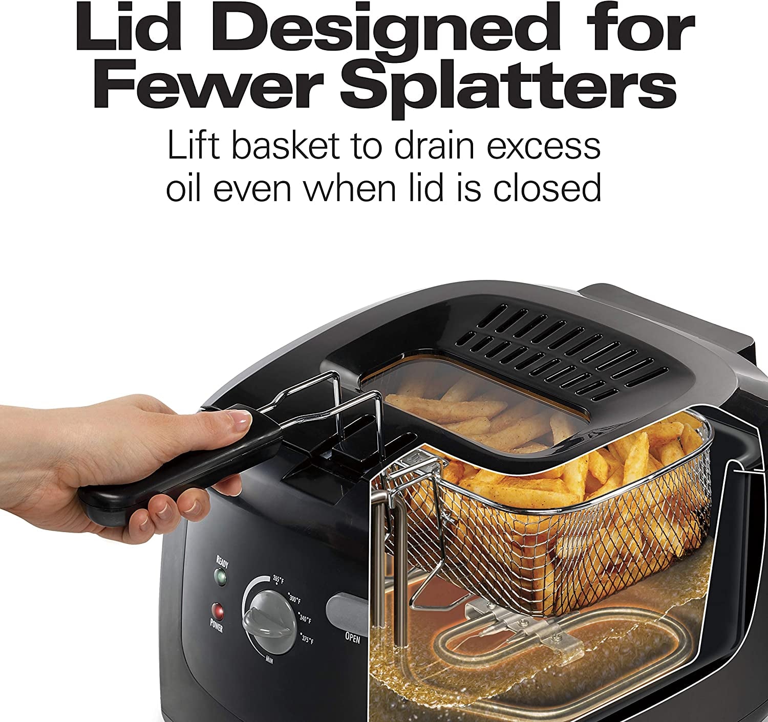 Electric Deep Fryer, Cool Touch Sides Easy to Clean Nonstick Basket, 8 Cups / 2 Liters Oil Capacity, Black