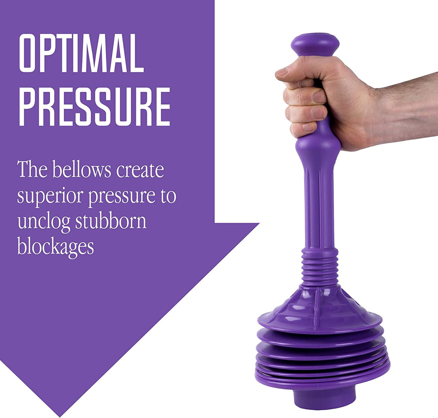 Professional Bellows Accordion Toilet Plunger, Thrust Plunge Removes Heavy Duty Clogs from Clogged Bathroom Toilets, Power Plungers, Jackson Parent (Purple)