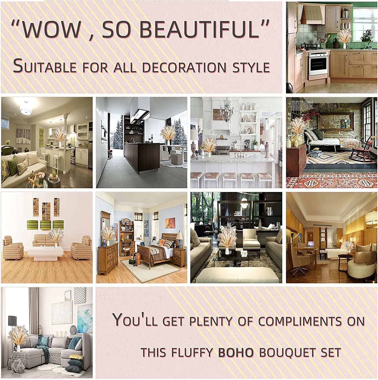 92PCS Beautiful Natural Pampas Grass Bouquet Decor | Long-Lasting Dried Flowers Bouquet for Boho Home Decor and Boho Wedding Decor (The Wild Bouquet)