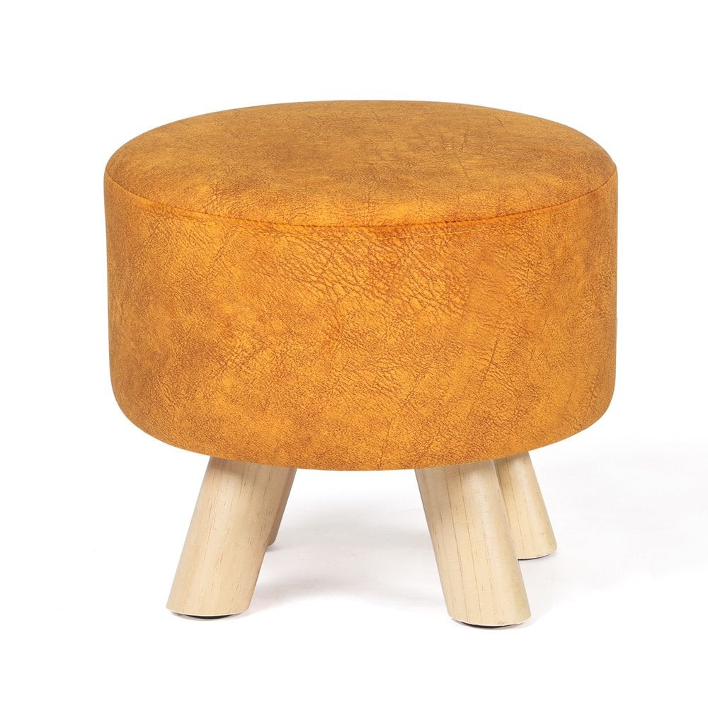 round Ottoman Velvet Foot Rest Stool Orange