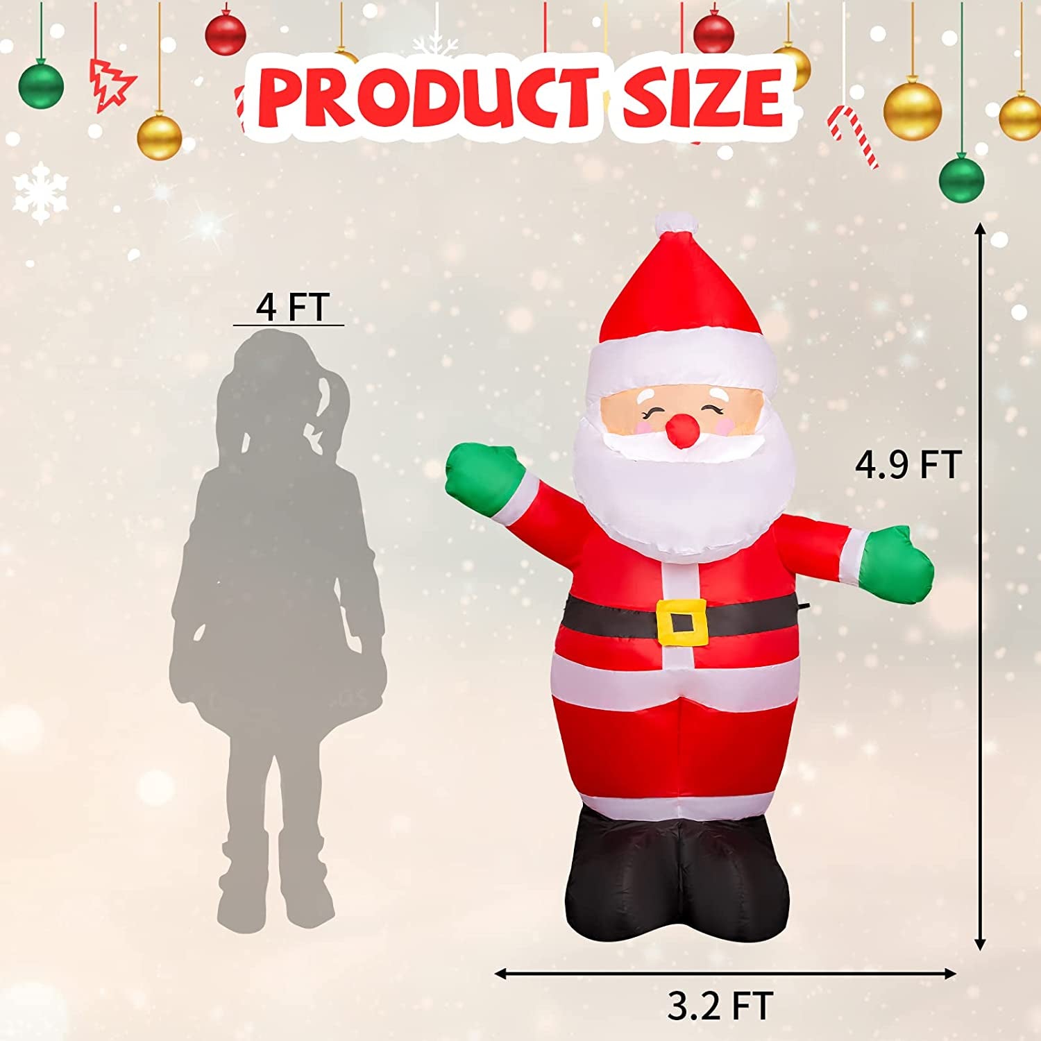 5 FT Christmas Inflatables Santa Claus Outdoor Christmas Decorations Clearance Blow up Yard Decor with LED Lights for Xmas Holiday Party Indoor Garden Lawn Décor