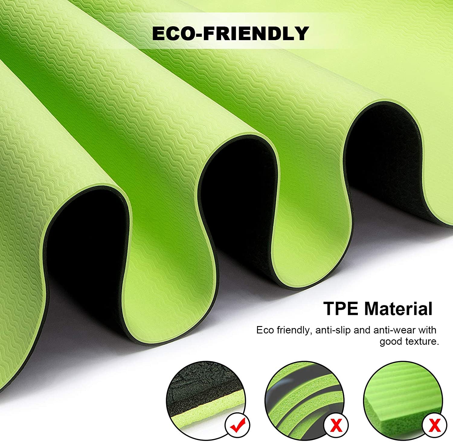 Yoga Mat, Non-Slip Eco Friendly Exercise Yoga Mat for Men and Women, 1/4-Inch Thick High Density Pro Mat with Carrying Strap for Yoga Pilates and Fitness Exercise