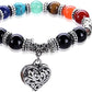 Hithop 10MM 7 Chakra Religion Healing Balance Stone Beaded Bracelet Yoga Reiki Charm Heart Bracelets
