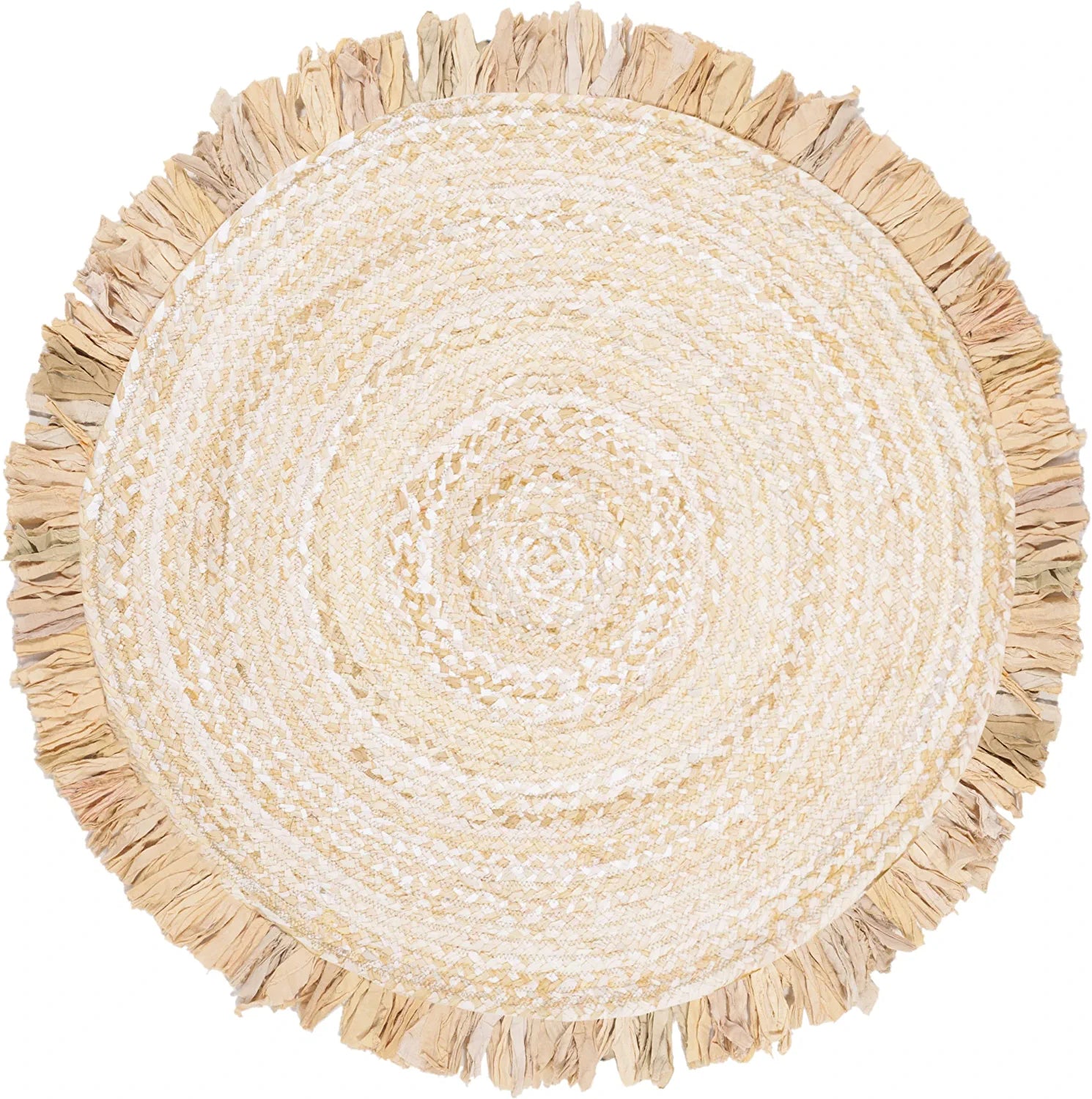 Braided Collection 3' round Beige BRD451B Handmade Boho Fringe Reversible Cotton Area Rug