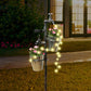Solar Faucet Garden Stake with Two Planters, LED Lights Flowing Water Retro Metal Faucet Yard Stake Outdoor Plant Holder Flower Pots for Lawn Garden Decorations