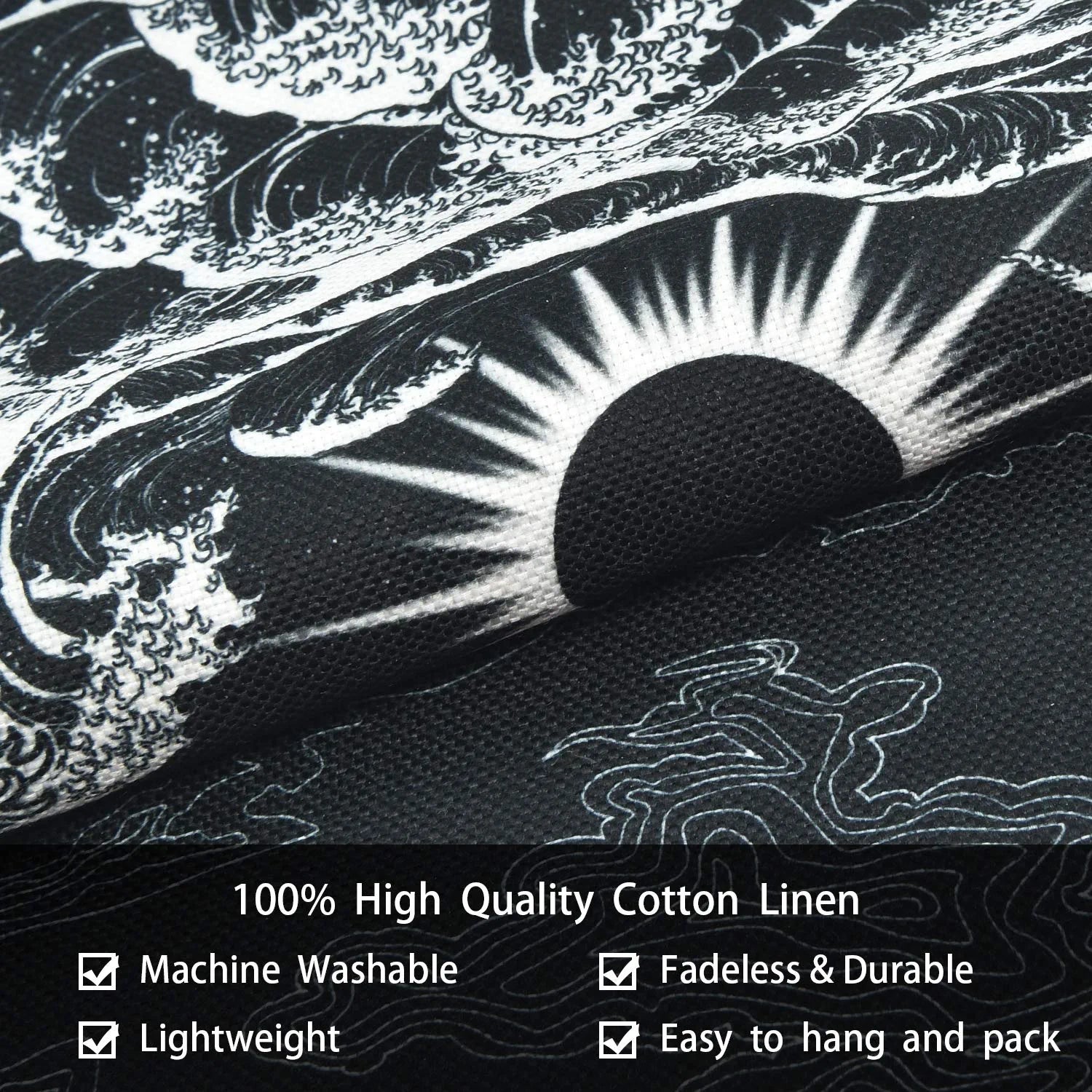 2 Pack Moon and Star Tapestry Great Ocean Wave Tapestry Sunset Tapestry Mountain Tapestry Black and White Art Tapestry Wall Hanging for Room(13.8 X 19.7 Inches)