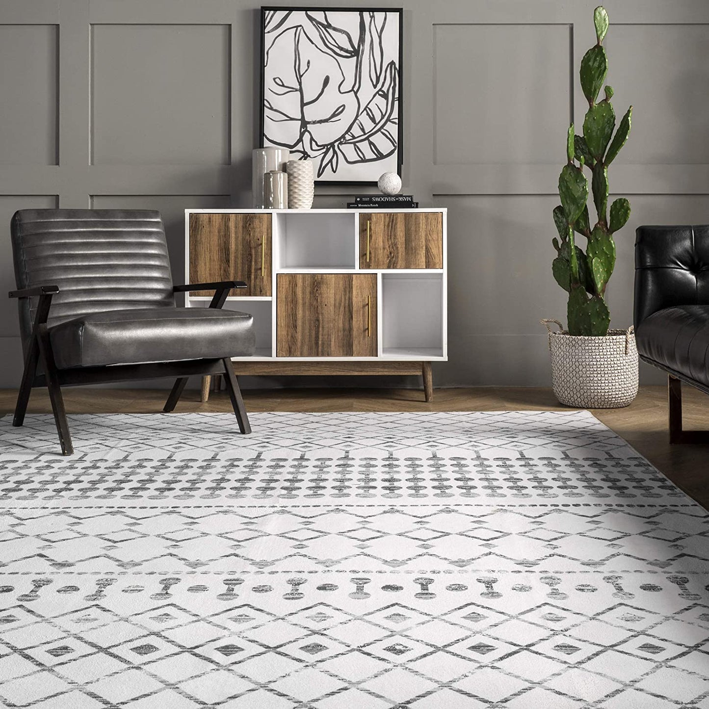 Moroccan Blythe Machine Washable Area Rug, 4' X 6', Grey