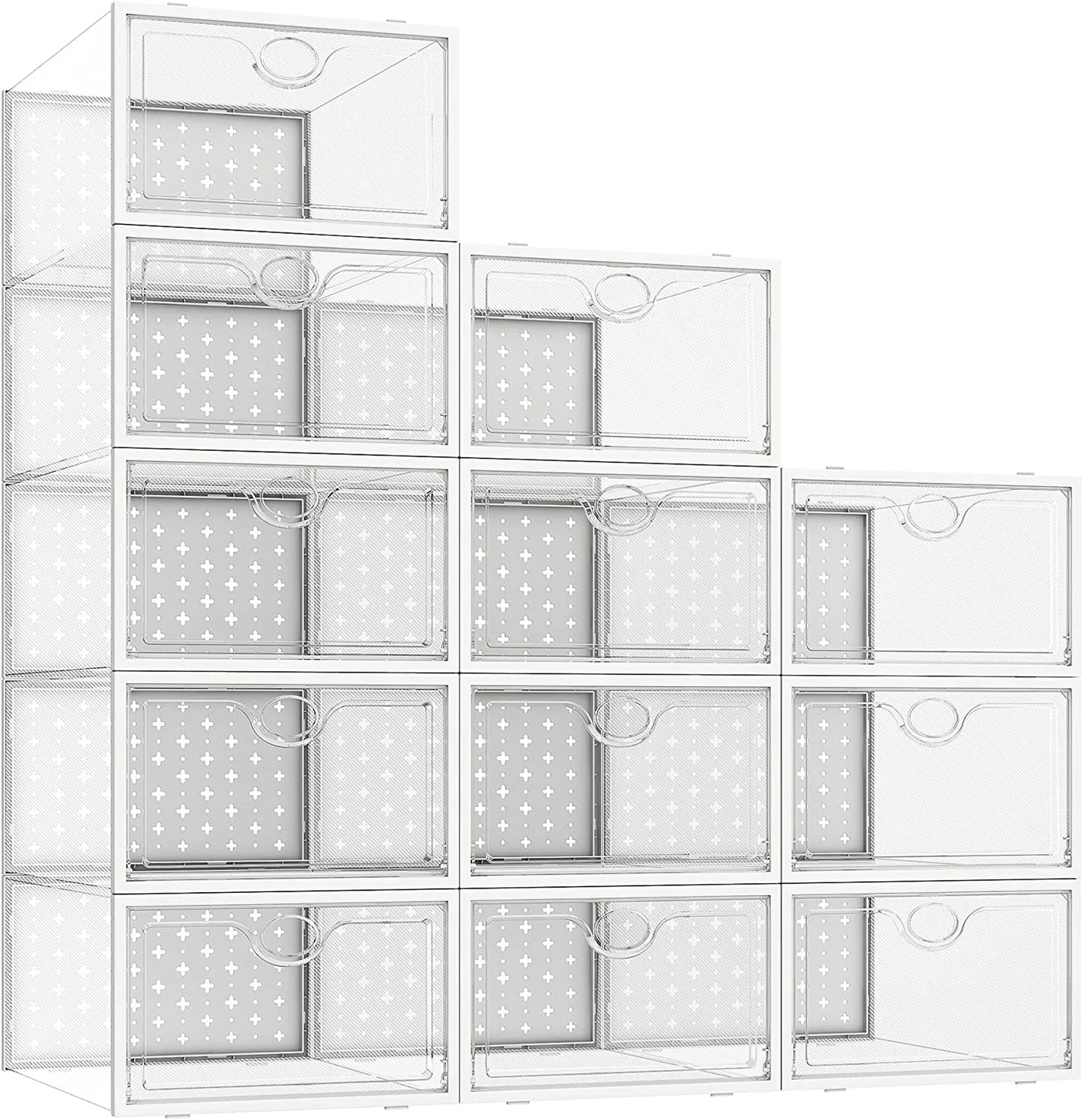 Shoe Storage Boxes, Shoe Organizer for Closet Clear, Shoe Boxes Clear Plastic Stackable, Folable Storage Bins with Lids,12 Pack