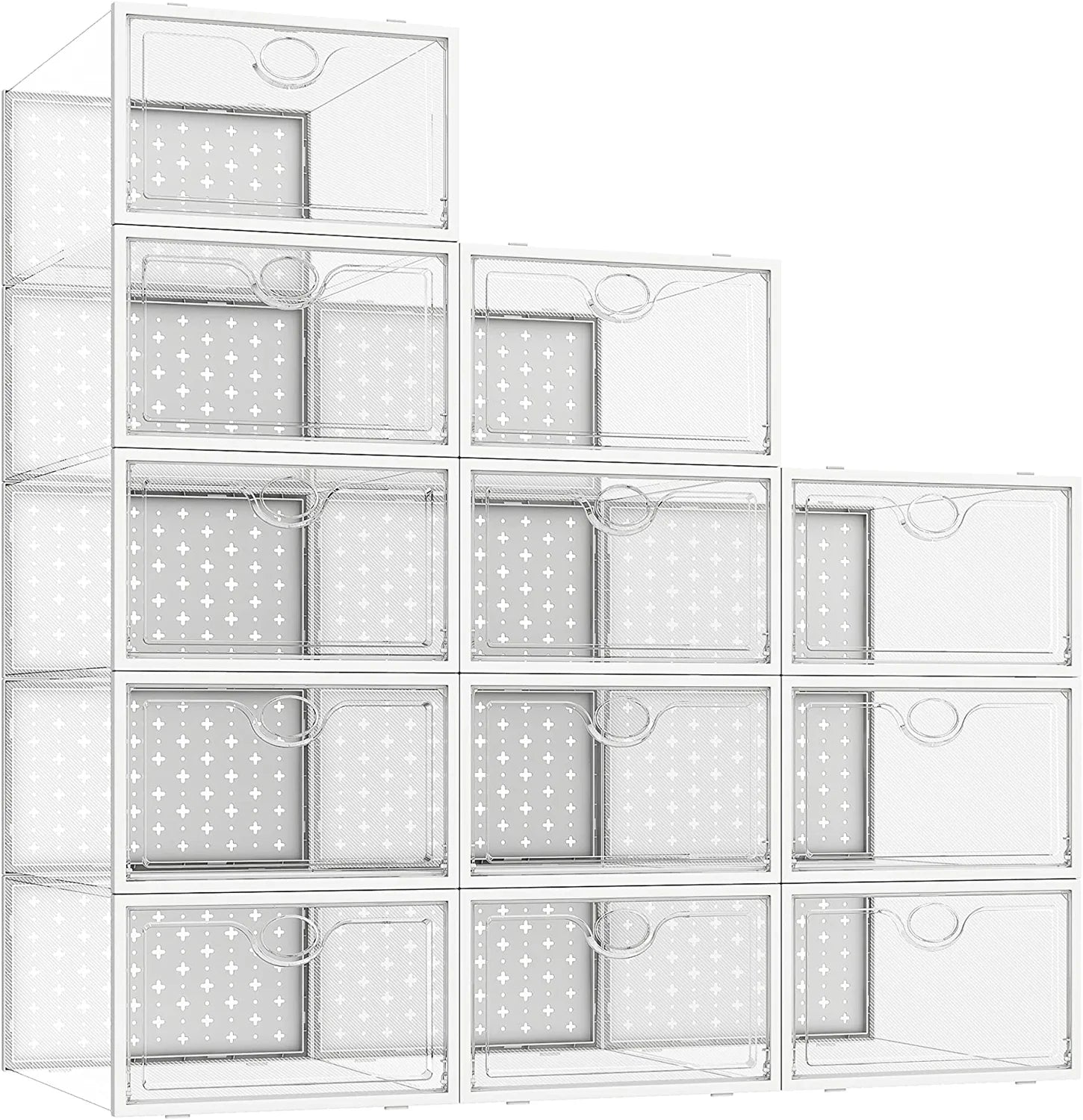 Shoe Storage Boxes, Shoe Organizer for Closet Clear, Shoe Boxes Clear Plastic Stackable, Folable Storage Bins with Lids,12 Pack