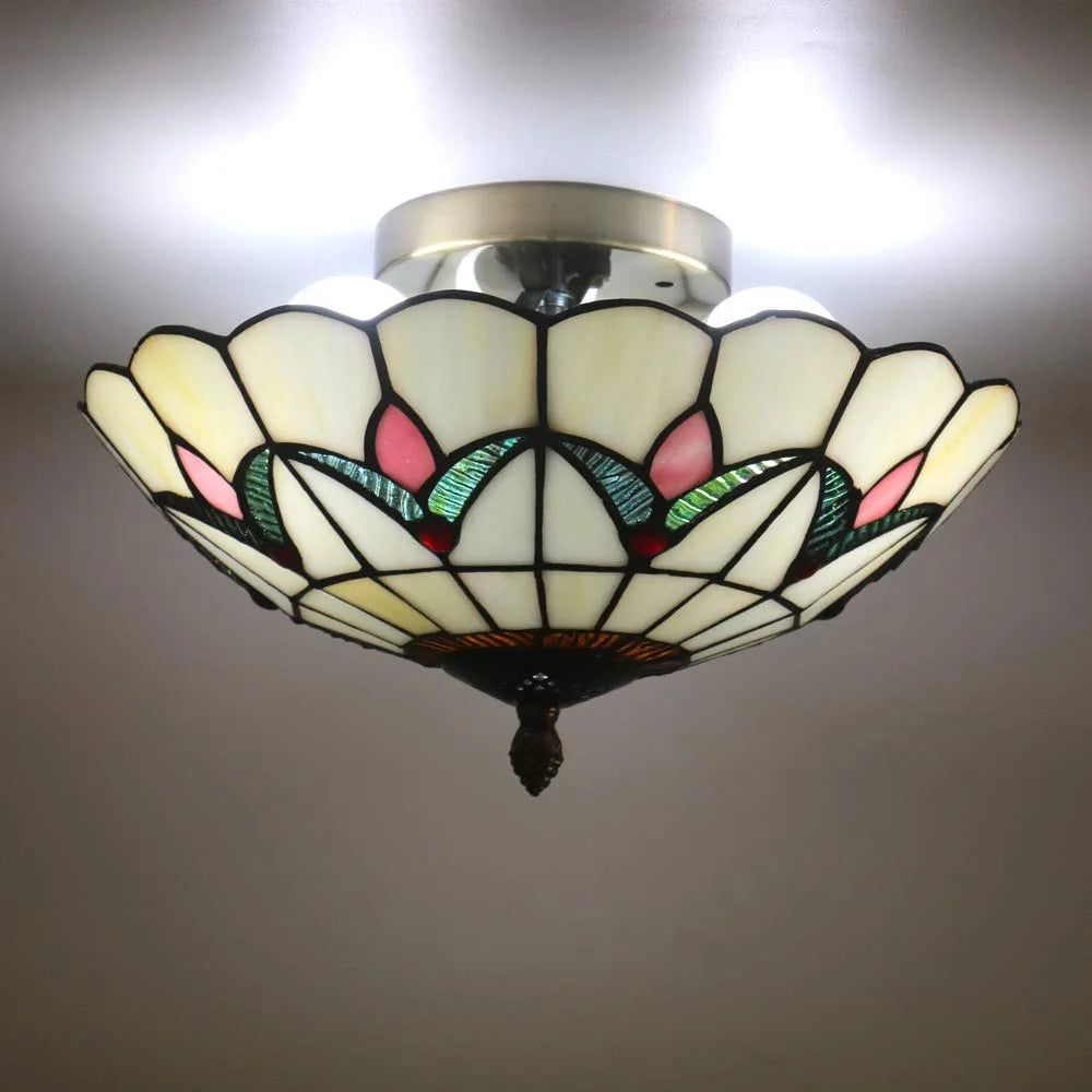12 Inch Vintage Chandeliers Light Tiffany Style Ceiling Light Fixture Stained Glass Flower Flush Mount Ceiling Lighting Fixtures Lamps