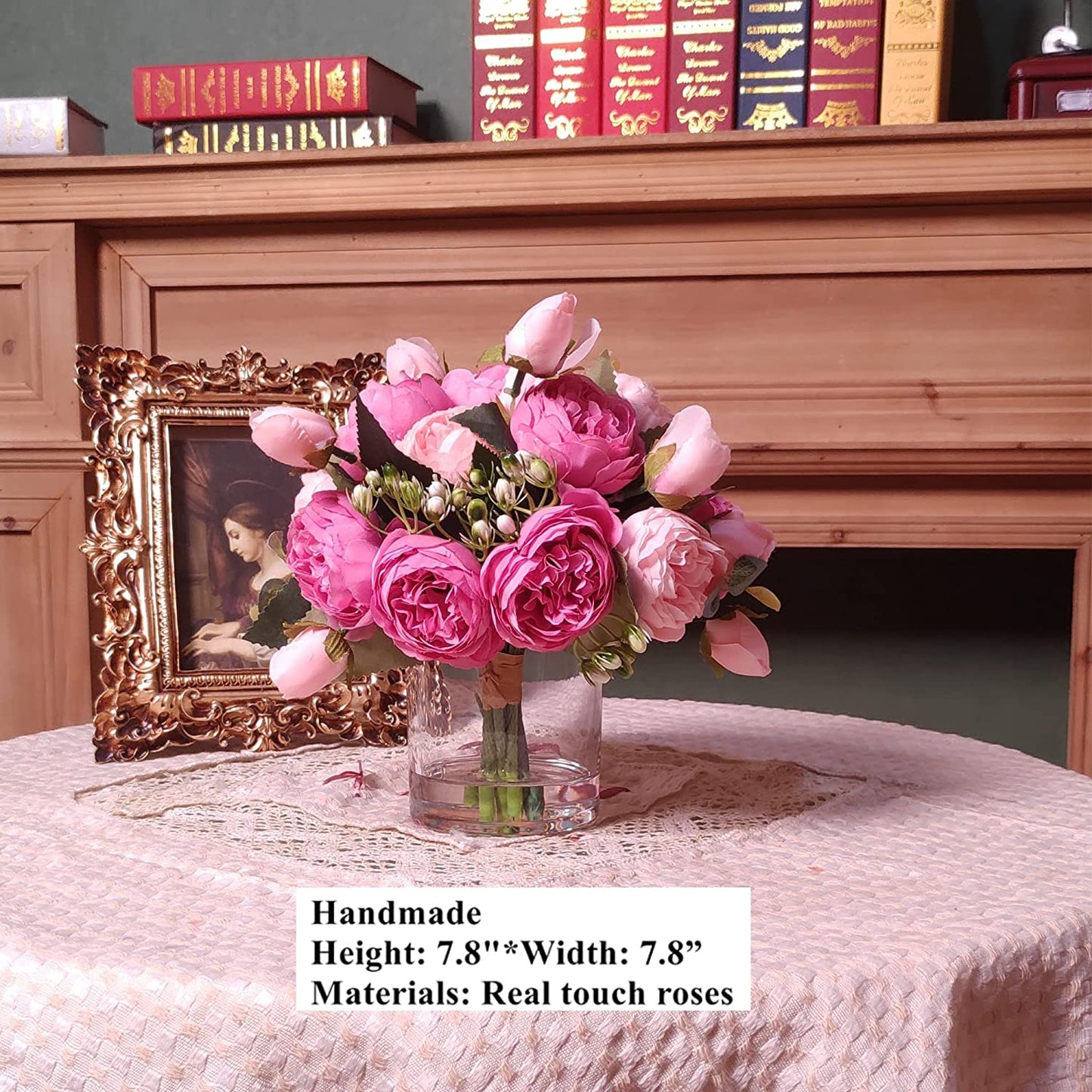 Floral Artificial Flowers Rose Fake Flowers Arrangement in Cube Glass Vase with Faux Water (Pink Pale Pink, 1)