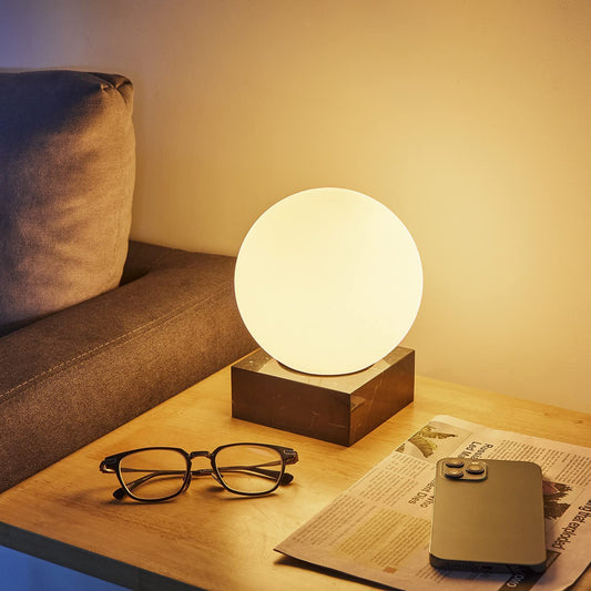 Modern Industrial Table Lamp, Unique Bedside Nightstand Desk Lamp with Glass Shade and Marble Base for Bedroom, Living Room, Office Study, Decoration (Include Bulb G45)