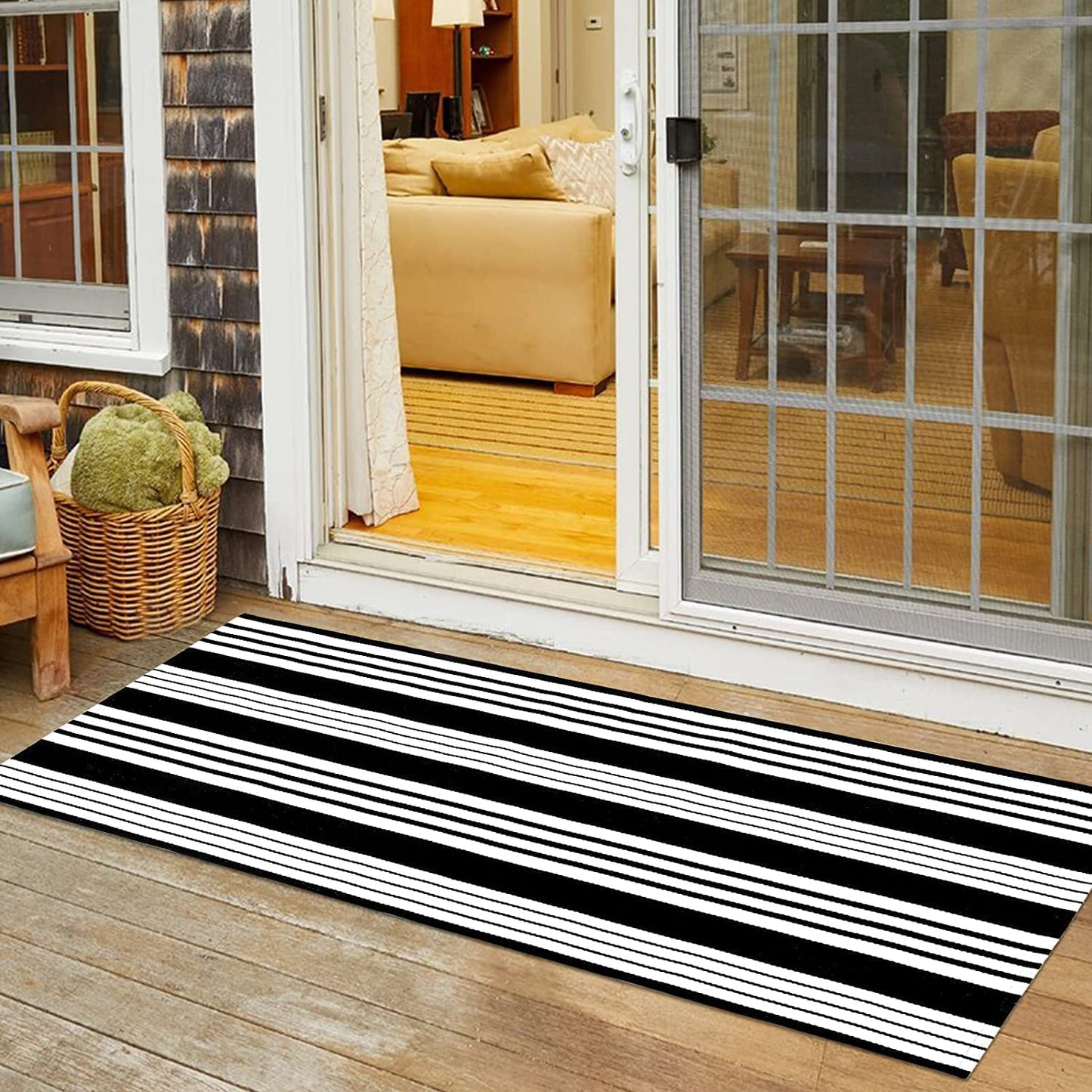 Hallway Runner Rug 2'X6', Black/White Rug Machine Washable Striped Kitchen Rug Runner Cotton Woven Indoor/Outdoor Rugs Laundry Room Rug Entryway Rug for Farmhouse/Bedroom/Bathroom