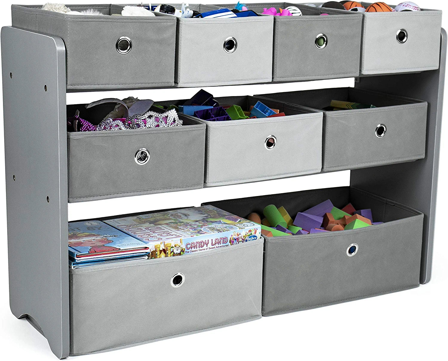 Kids Toy Organizer with 9 Storage Fabric Bins, Grey