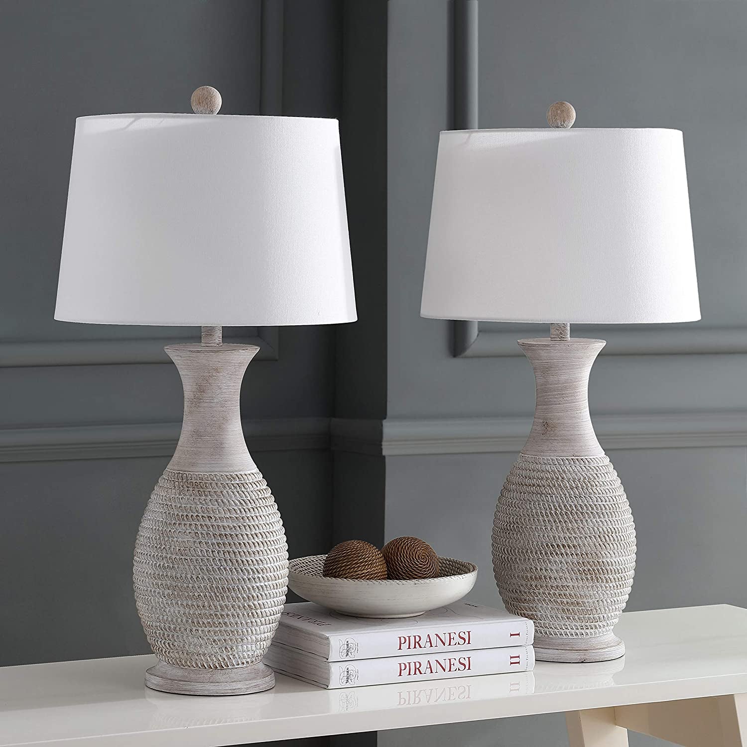 Lighting Collection Bentlee Rustic Grey 30-Inch Bedroom Living Room Home Office Desk Nightstand Table Lamp Set of 2 (LED Bulbs Included)