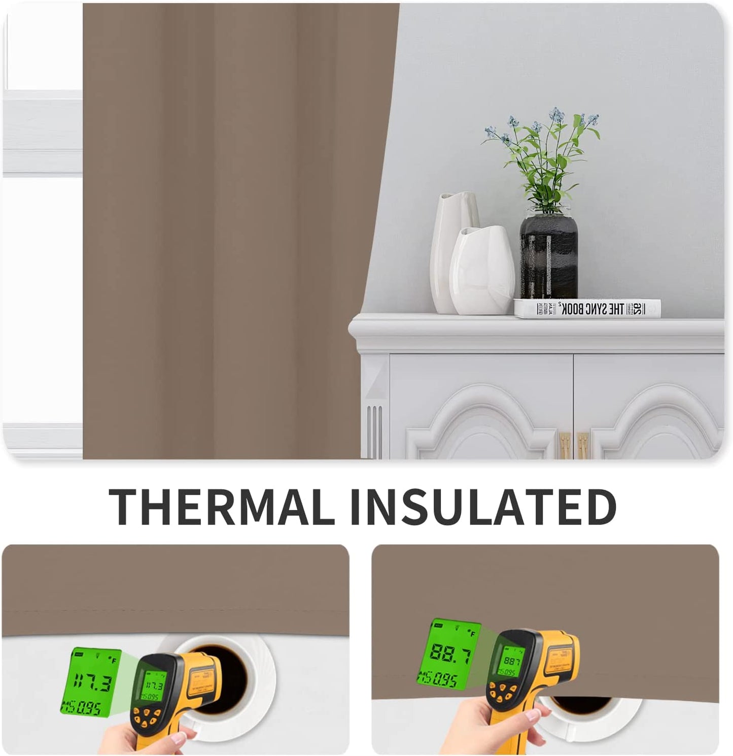 Blackout Curtains for Bedroom, Thermal Insulated Window Curtains for Living Room, Noise Reduction and Sun Light Blocking Grommet Curtain Panels, Set of 2, 42 X 63 Inch, Camel