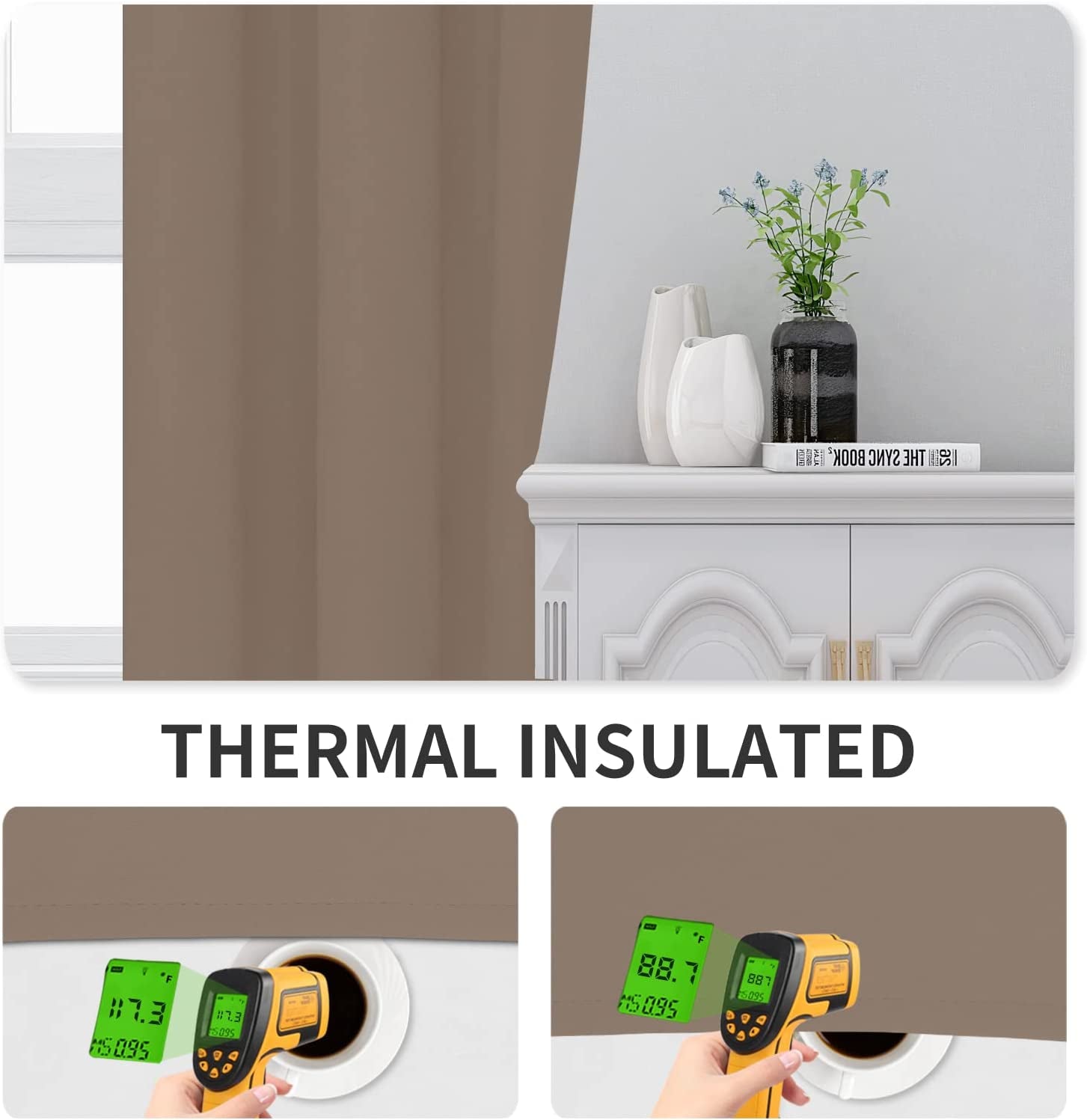 Blackout Curtains for Bedroom, Thermal Insulated Window Curtains for Living Room, Noise Reduction and Sun Light Blocking Grommet Curtain Panels, Set of 2, 42 X 63 Inch, Camel
