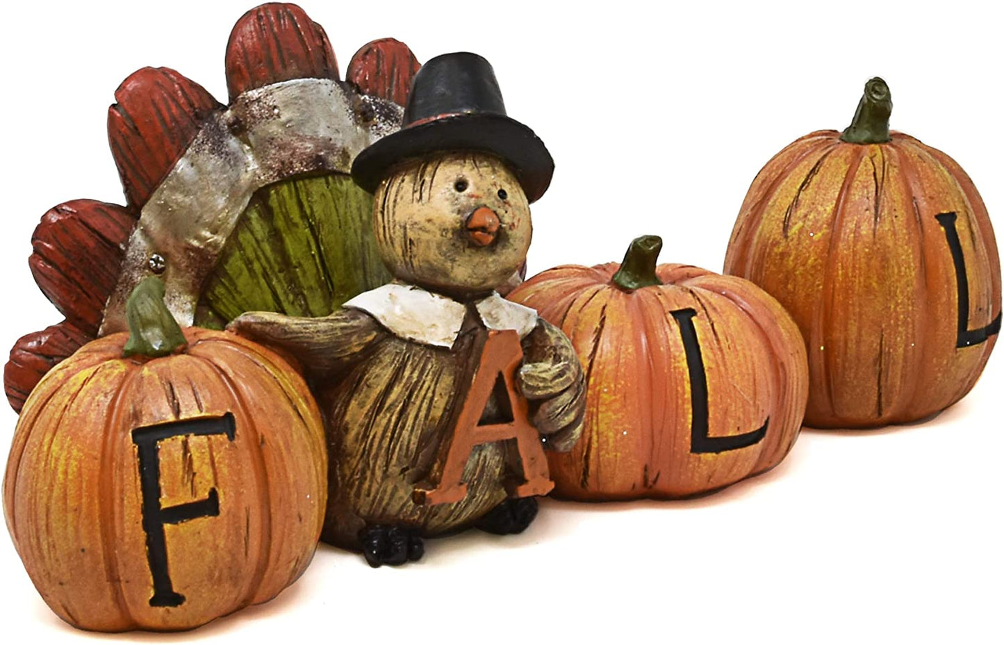 Thanksgiving Decorations Fall Turkey Pumpkin Table Topper Figurine Centerpiece Harvest Autumn Resin Tabletop for Outdoor Indoor Fireplace Mantle Desk Shelf Kitchen Living Room Home Party Decor