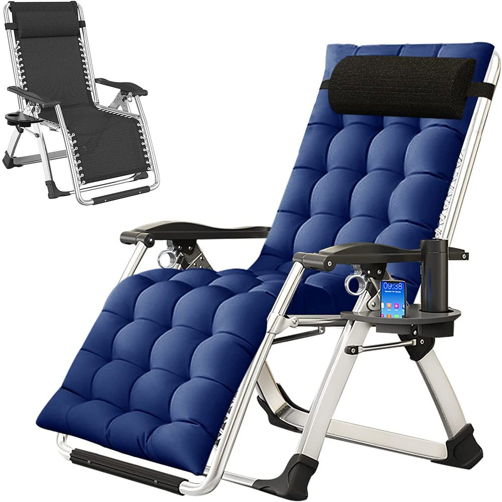 Zero Gravity Chair, Lawn Recliner, Reclining Patio Lounger Chair, Folding Portable Chaise, with Soft Cushion, Cup Holder, Adjustable Headrest