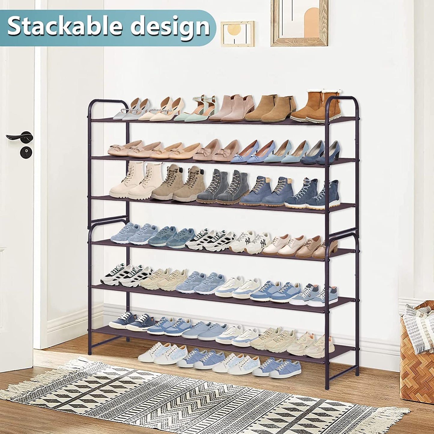 3-Tier Long Shoe Rack for Closet Stackable Wide Shoe Shelf Organizer and Storage for Floor, Entryway (Bronze)