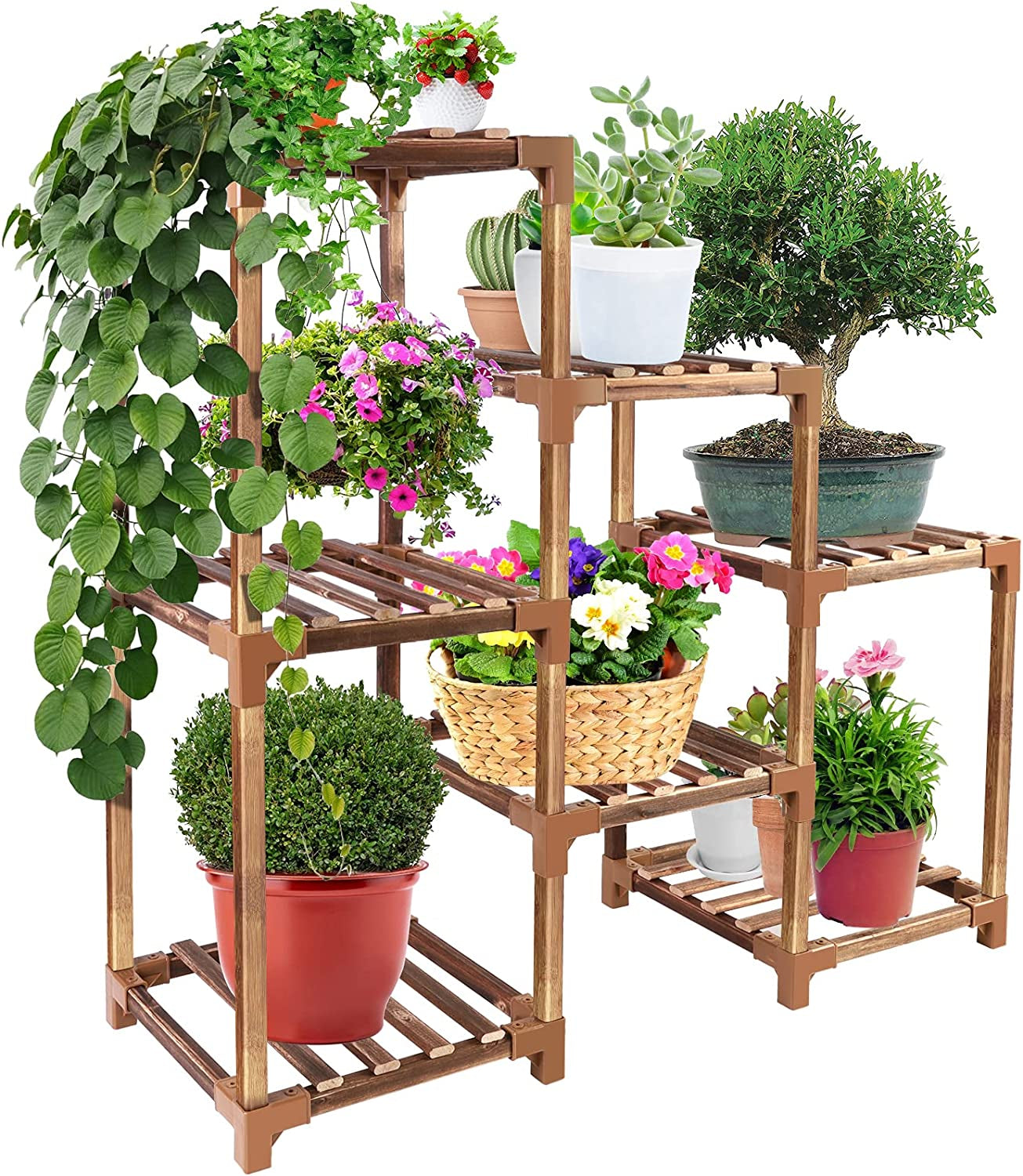 Upgraded Thicker Indoor Shoe Stand - Max Load 250 LB, 3 Tier Tall Shoe Stand for Home Corner Living Room, Wood Shoe Shelf Holder Fits up to 12 Inch Planters, Easy to Assemble