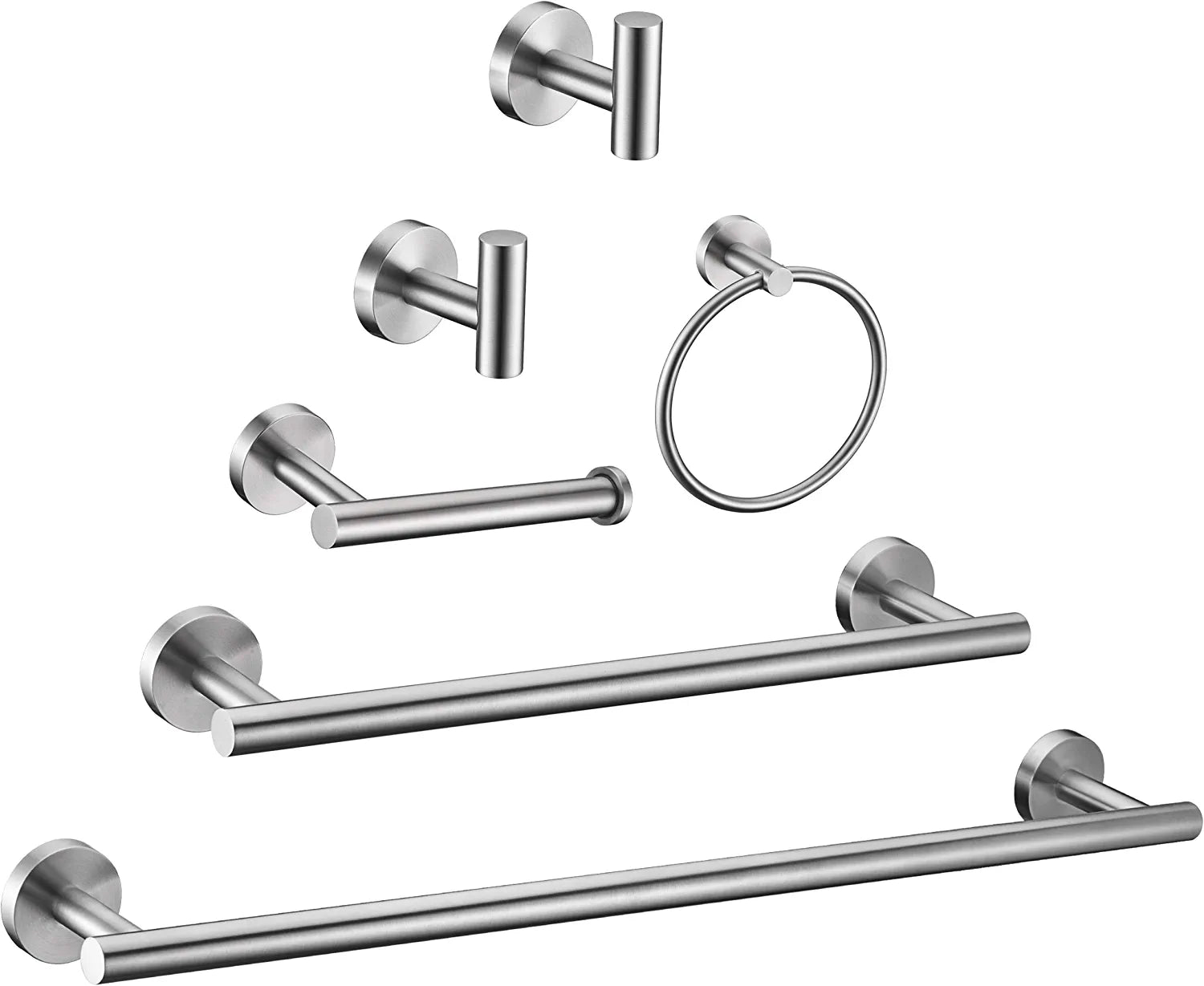 6 Pieces Brushed Nickel Bathroom Hardware Accessories Set Hand Towel Ring 18&23.6 Inch round Towel Bar Silver Toilet Paper Holder Towel Hooks 2 Pieces SUS 304 Stainless Steel,Heavy Duty,Wall Mounted