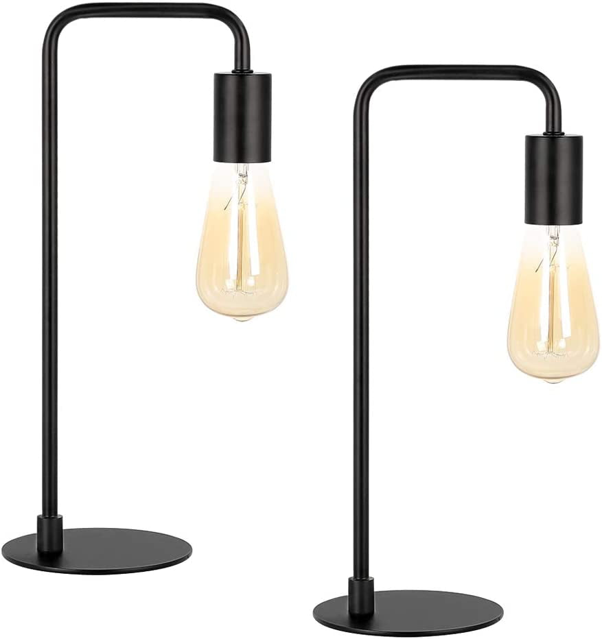 Industrial Table Lamp Set of 2, Small Black Metal Desk Lamp for Bedroom Nightstand Dressers Office Living Room Coffee Table College Dorm