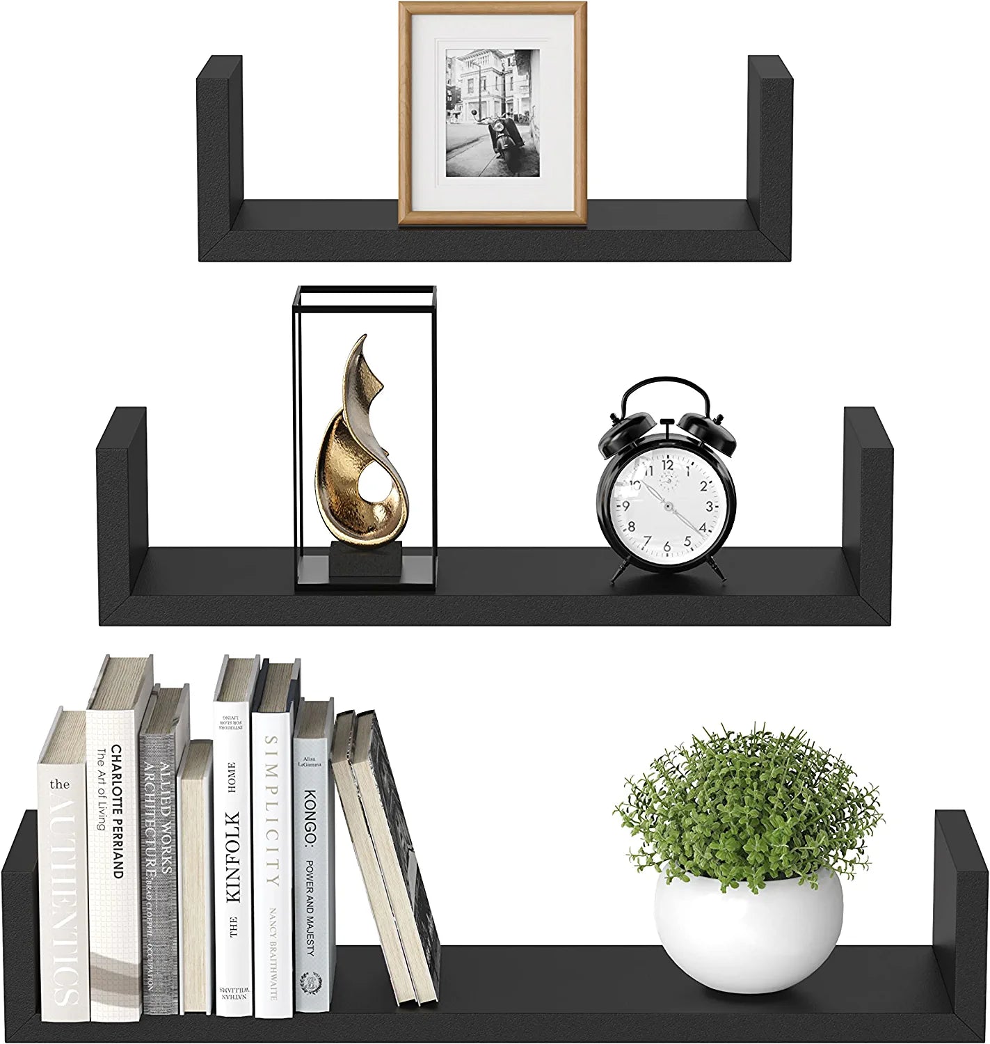 Floating Shelves U-Shaped, Wall Shelf 3 Sizes, Black Floating Shelves for Bathroom/Bedroom/Living Room/Kitchen - AMFS13-B