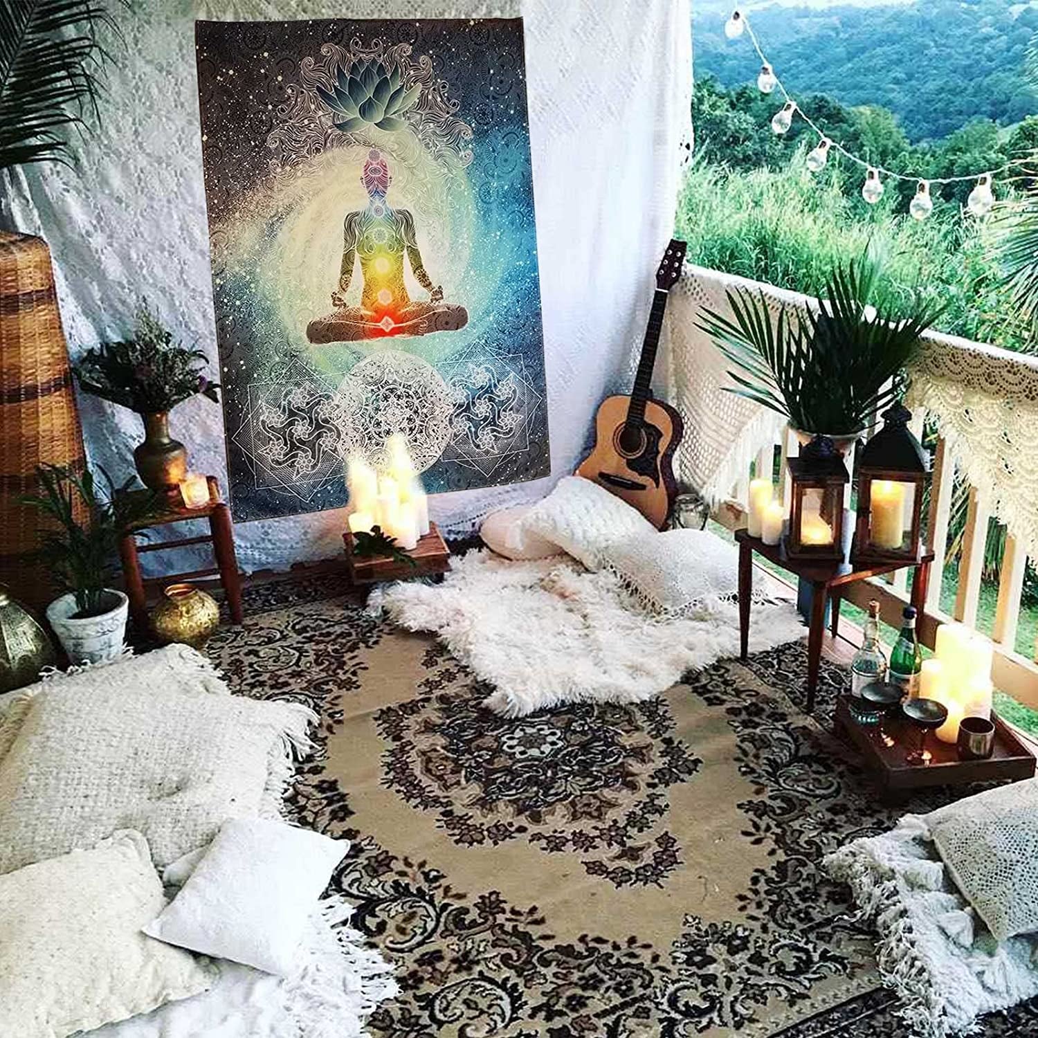 Chakra Vertical Tapestry, Seven Chakra Yoga Meditation Zen Decor Tapestry Wall Hanging for Bedroom, Hippie Lotus Spiritual Tapestries Poster Beach Blanket College Dorm Home (40W X 60H)
