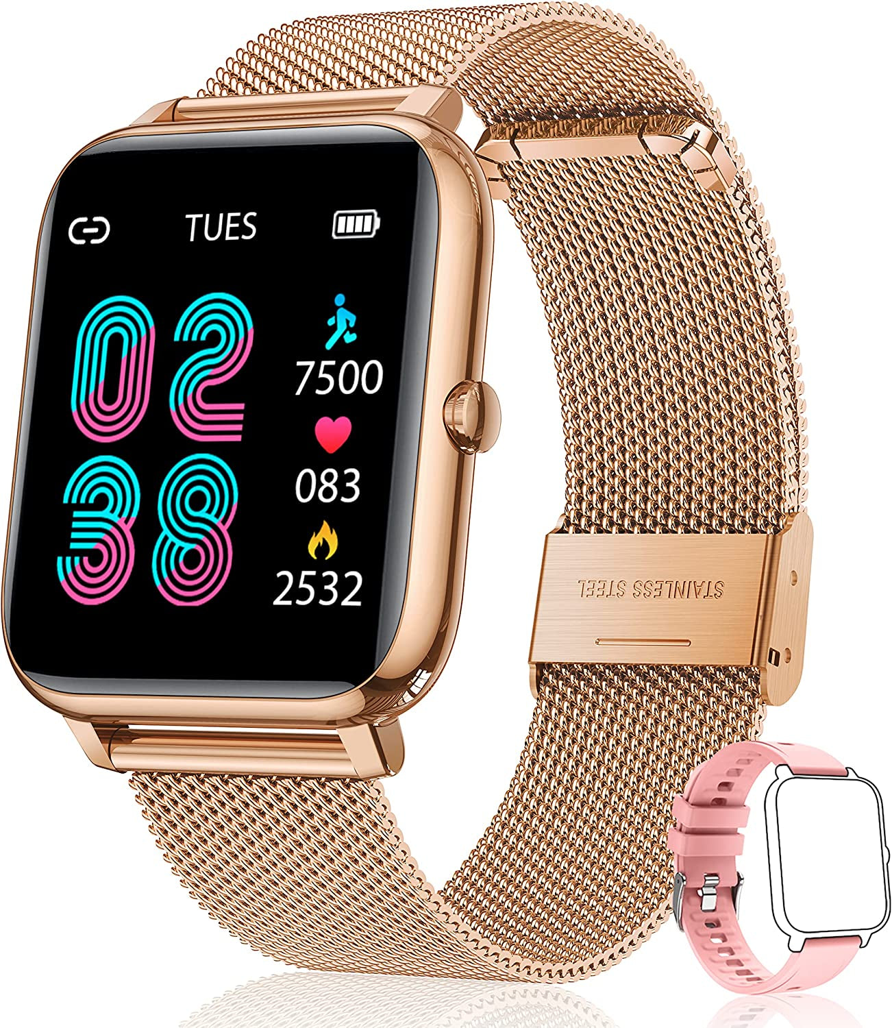 Smart Watch for Women Men Fitness: Waterproof Smartwatch for Android Ios Phone Sport Running Digital Watches Activity Tracker with Heart Rate Sleep Blood Oxygen Monitor Step Counter Touch Screen