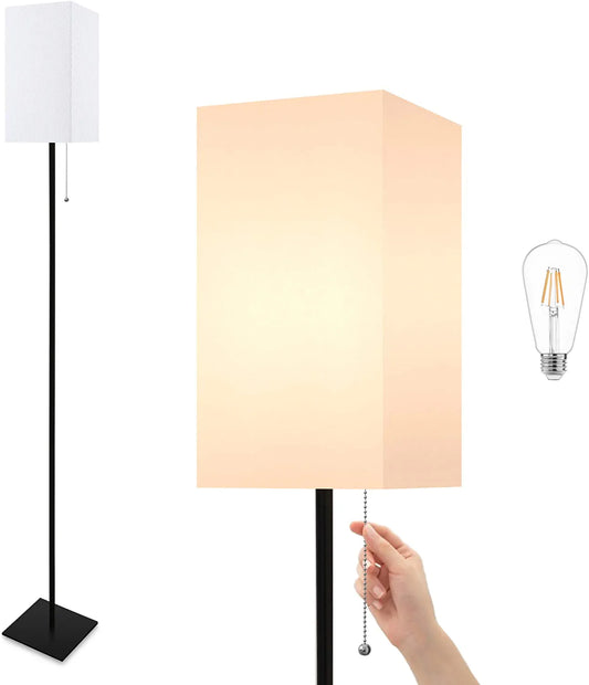 Floor Lamp-Floor Lamps for Living Room, Modern Standing Lamp Stand up Lamp with Square Linen Shade, 2700K Warm White Bulb Included, Simple Design Tall Floor Lamp for Bedroom Office Christmas-64.6In