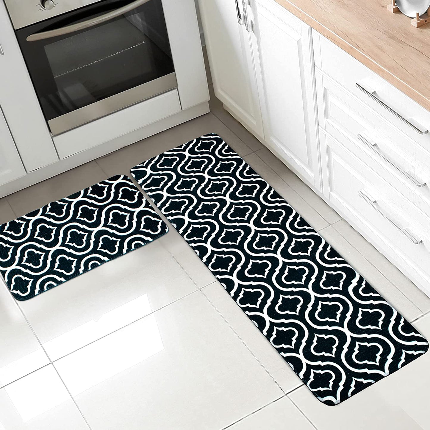 Kitchen Rug Set, 2 Pc. Set, Decorative and Modern Area Floor Runners, Soft, Absorbent, and Washable with Non-Skid Backing, Plush Small and Large Mats