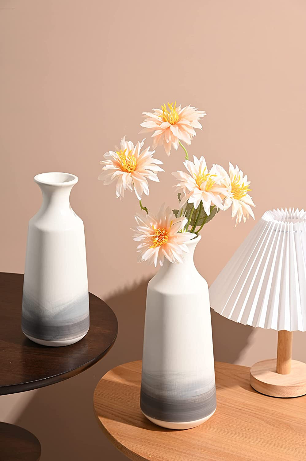 Modern Ceramic Flower Vase, Grey and White Decorative Vase for Pampas Grass, Set of 2 Terracotta Vases for Home Decor, Modern Farmhouse Decor, Living Room, Shelf Decor-12