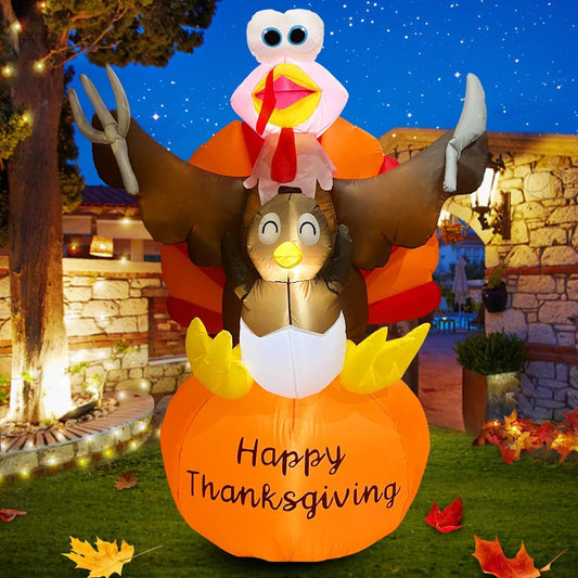 6 FT Thanksgiving Inflatable Turkey with Pilgrim Tail,Thanksgiving Decorations Outdoor and Indoor,Thanksgiving Blow up Yard Decorations,Fall Decorations Outdoor,Thanksgiving Decor with LED Lights