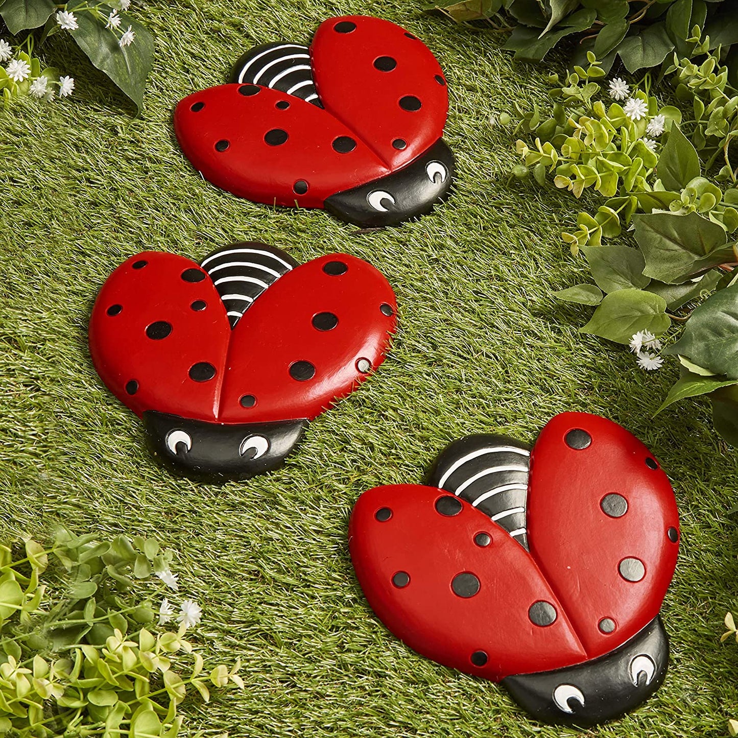 The Lakeside Collection Ladybug Stepping Stones for Gardens and Outdoor Flower Beds - Set of 3