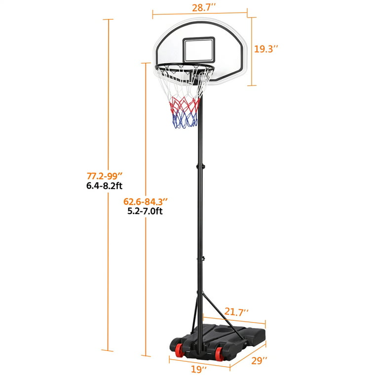 SmileMart 5.2-7ft Height Adjustable Basketball Hoop System for Outdoor, Black