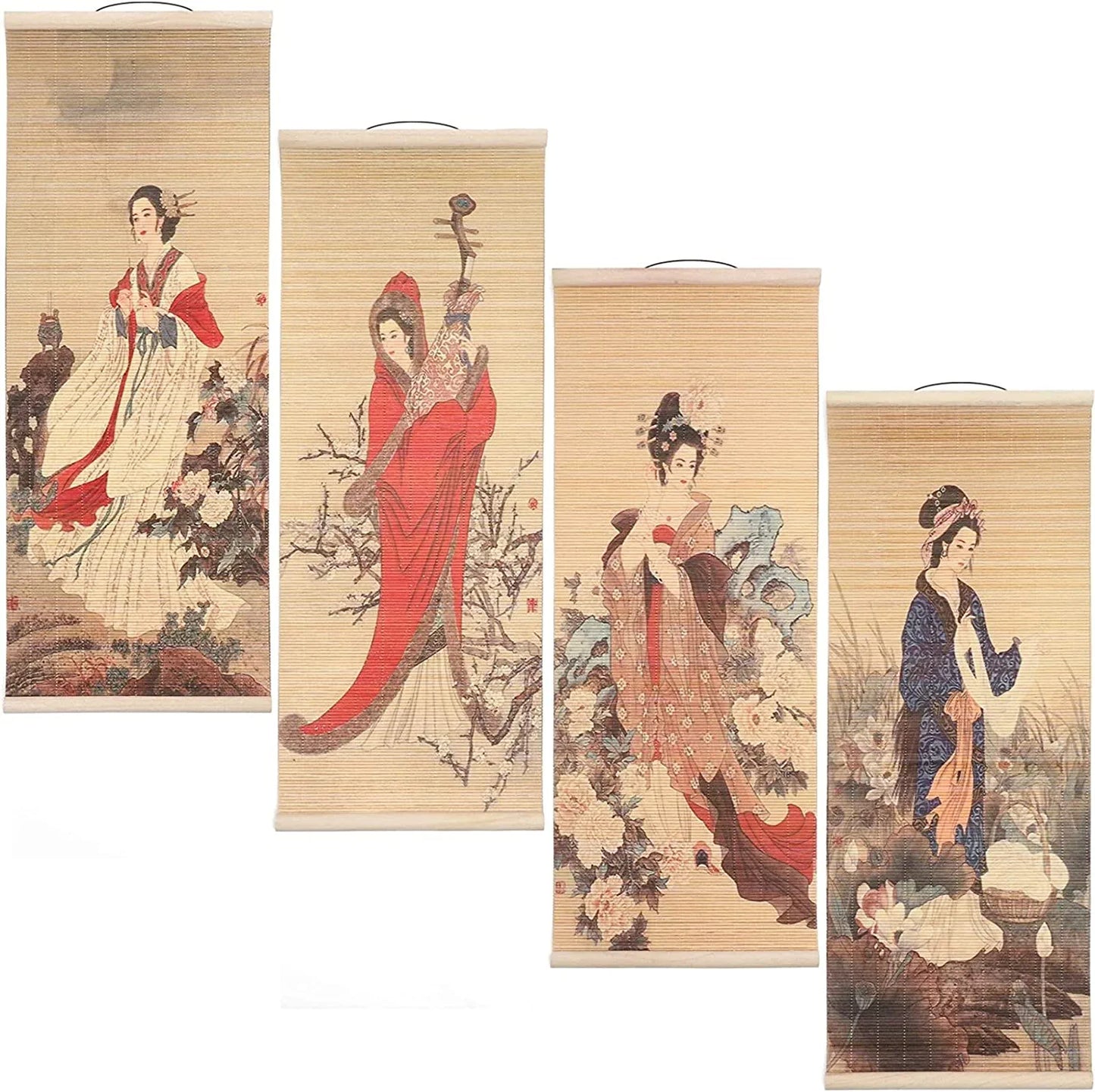 Chinese Scroll Wall Hanging Art (10 X 26 In, 4 Pack)