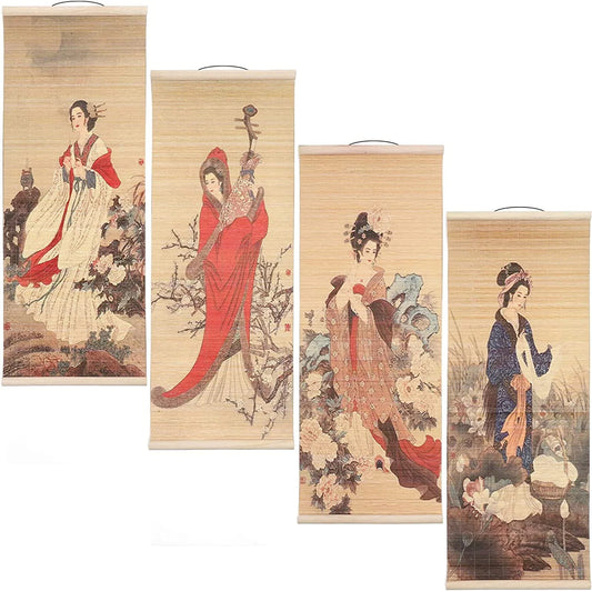 Chinese Scroll Wall Hanging Art (10 X 26 In, 4 Pack)