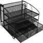 Desk Organizer 3 Tray W/Sliding Drawer and Hanging File Holder, Black