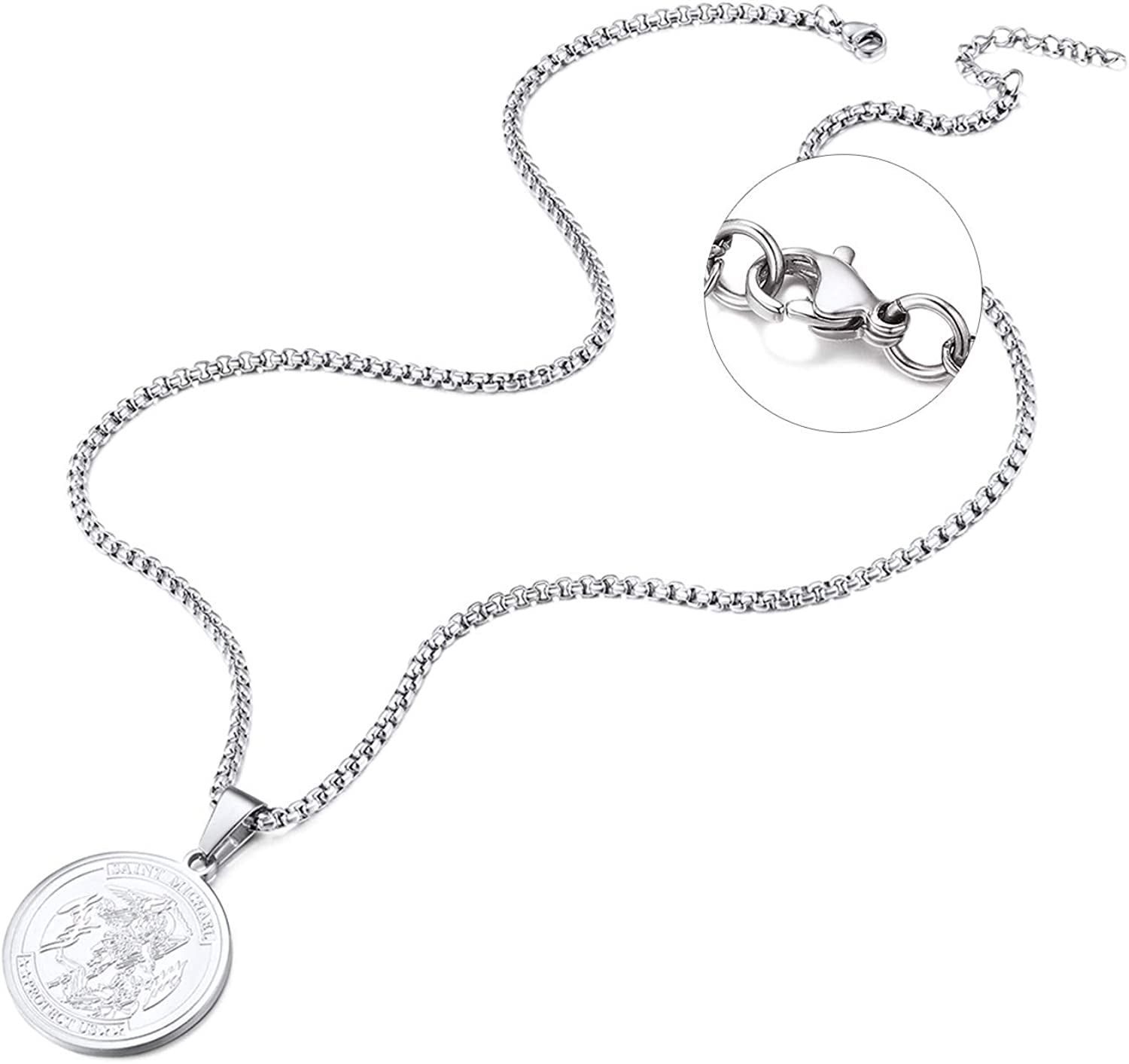 U7 St. Michael Medal for Men Women Stainless Steel 18K Gold Plated Biblical Archangel Pendant Round/Oval/Shield Patron Saint Christopher/Michael Necklaces with 22" Box Chain