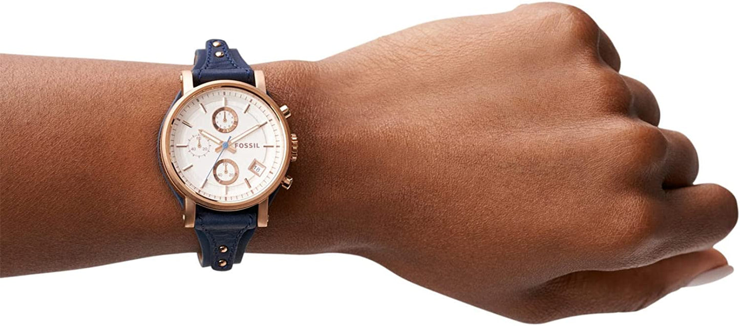 Women'S Original Boyfriend Stainless Steel and Leather Quartz Chronograph Watch