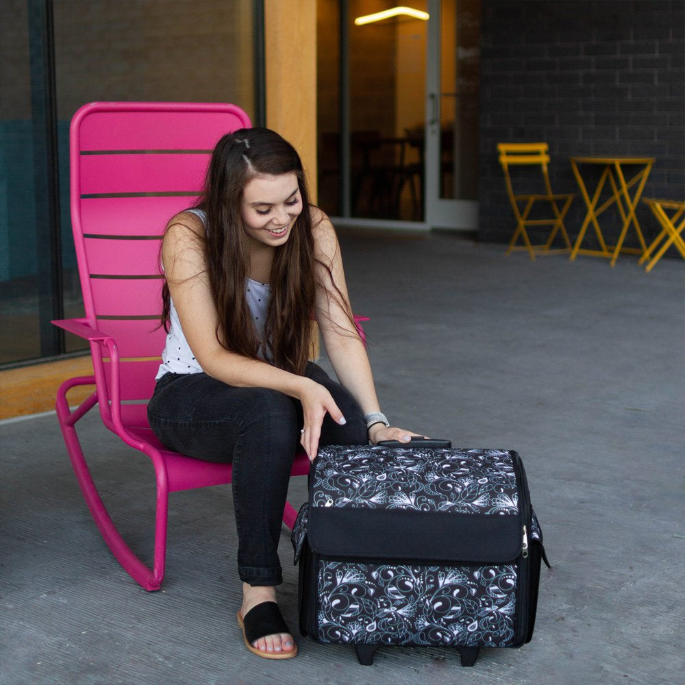 Rolling Sewing Machine Tote, Black & White