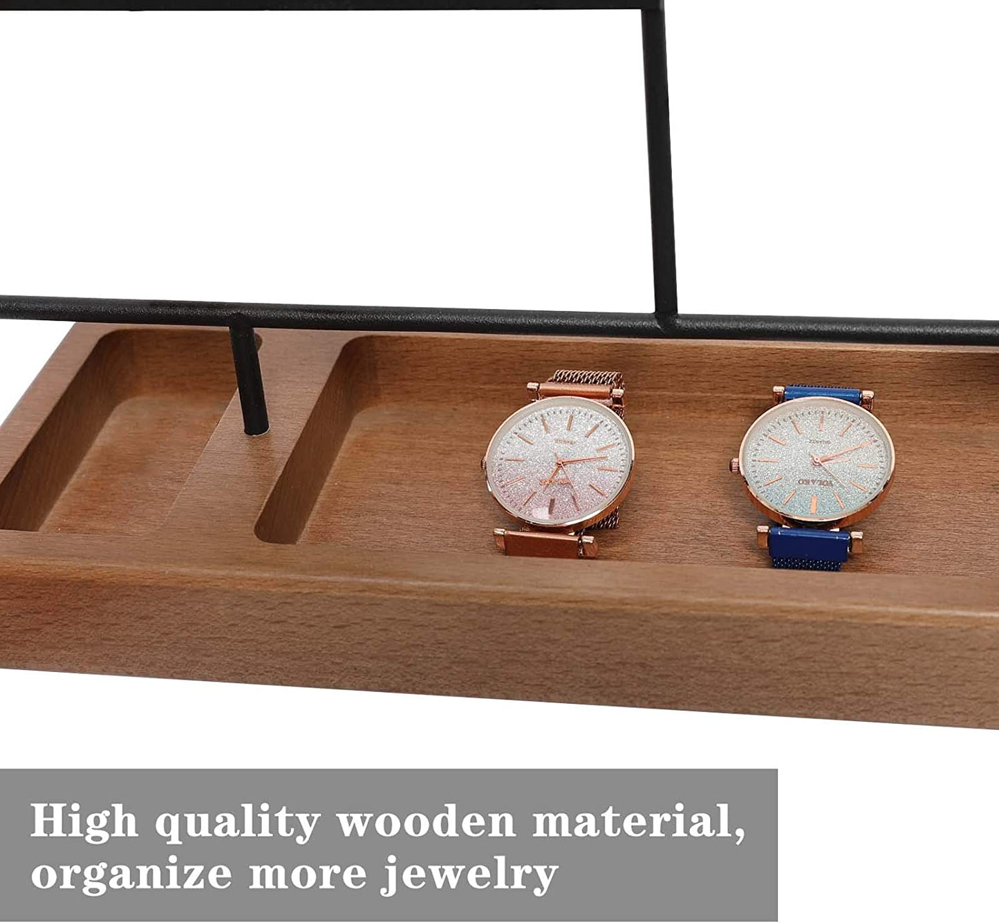 X-Cosrack Earring Holder,5-Tier Ear Stud Holder with Wooden Tray,Jewelry Organizer Holder for Earrings Necklaces Bracelets Watches and Rings,Earring Display Stand with 132 Holes,Black