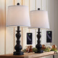 Resin Table Lamp Sets of 2 for Bedroom Living Room Plug in Bedside Nightstand Light Lamps with 2 USB Ports White Fabric Shade, 22In 2-Pack(Black)