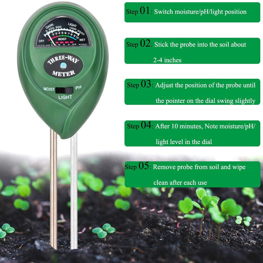 3 in 1 Soil Moister Tester Water Ph Light Test Meter Kit Gardening Grass Plants