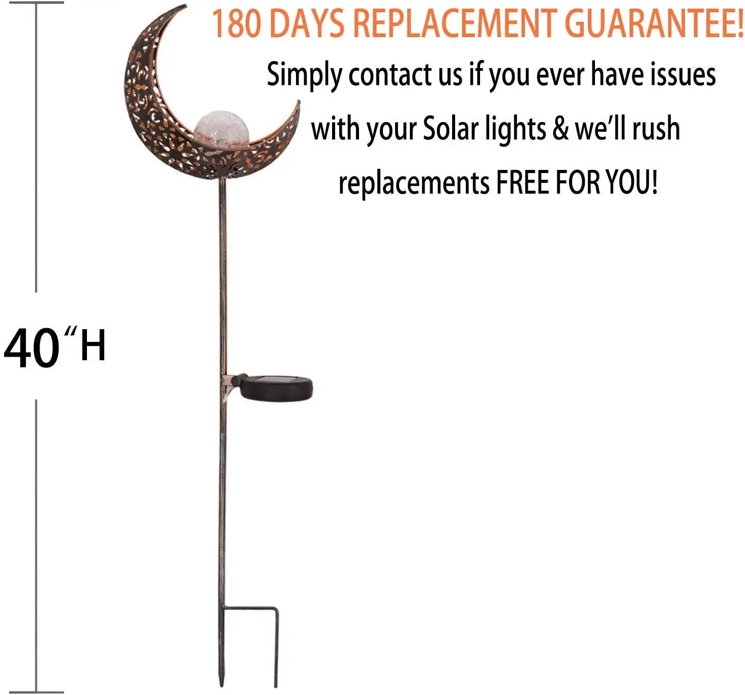Garden Solar Lights Pathway Outdoor Moon Crackle Glass Globe Stake Metal Lights,Waterproof Warm White LED for Lawn,Patio or Courtyard (Bronze)