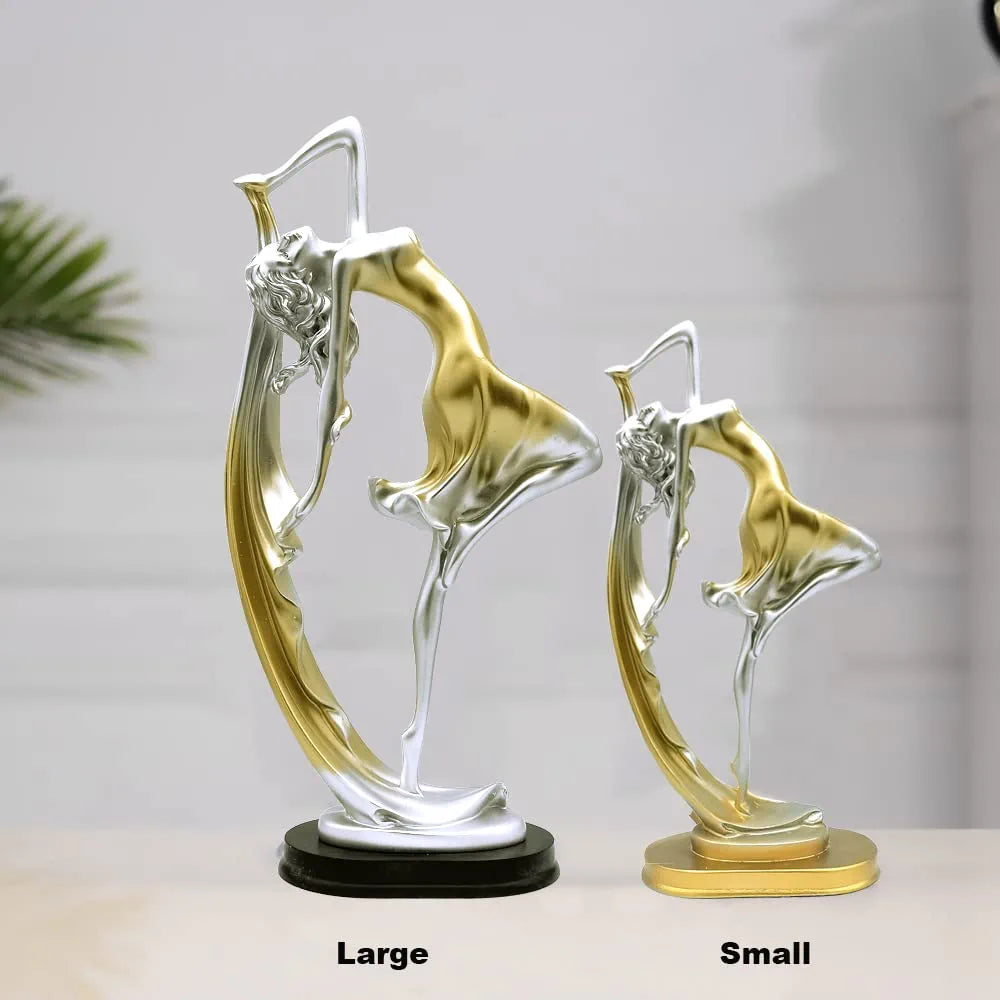 Elegant Ballet Girl Crafts Ornaments Home Decor Figurine, Dancing Girl Statue Decor Ornaments for Living Room/Bedroom/Wine Cabinet/Office Desk/Tv Cabinet (Gold, 9.1" Tall)